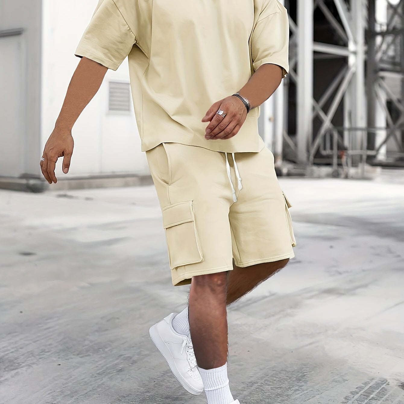 Herren Zweiteiler Set Übergroßes Hemd Cargo Shorts Sommer