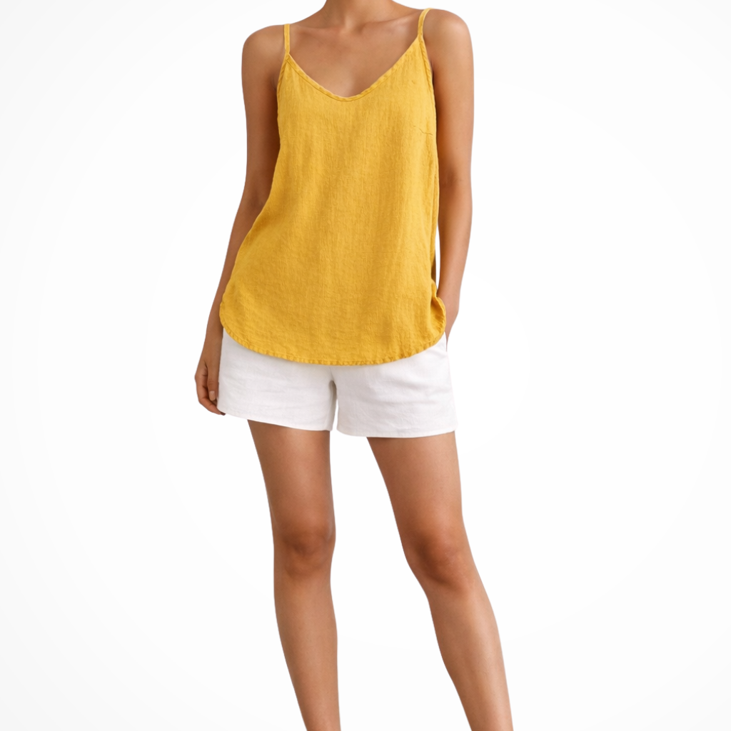 Damen Leinen V-Ausschnitt Top - Relaxed Fit mit Spaghetti-Trägern