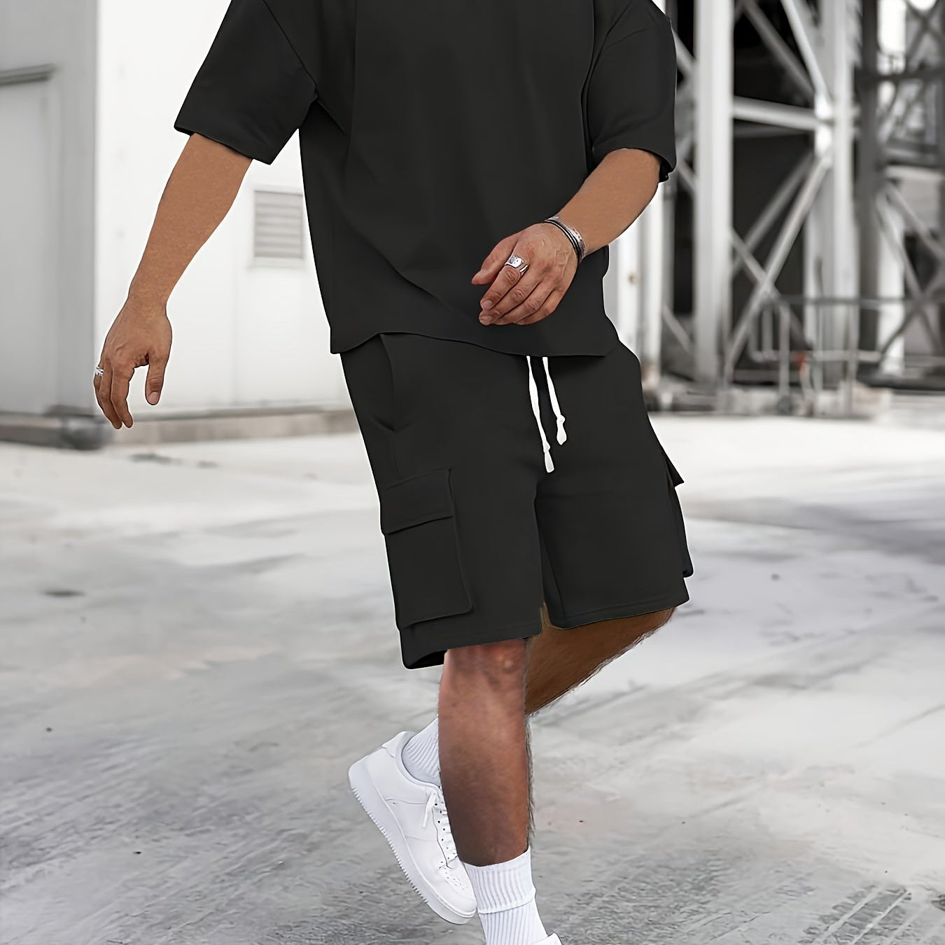 Herren Zweiteiler Set Übergroßes Hemd Cargo Shorts Sommer