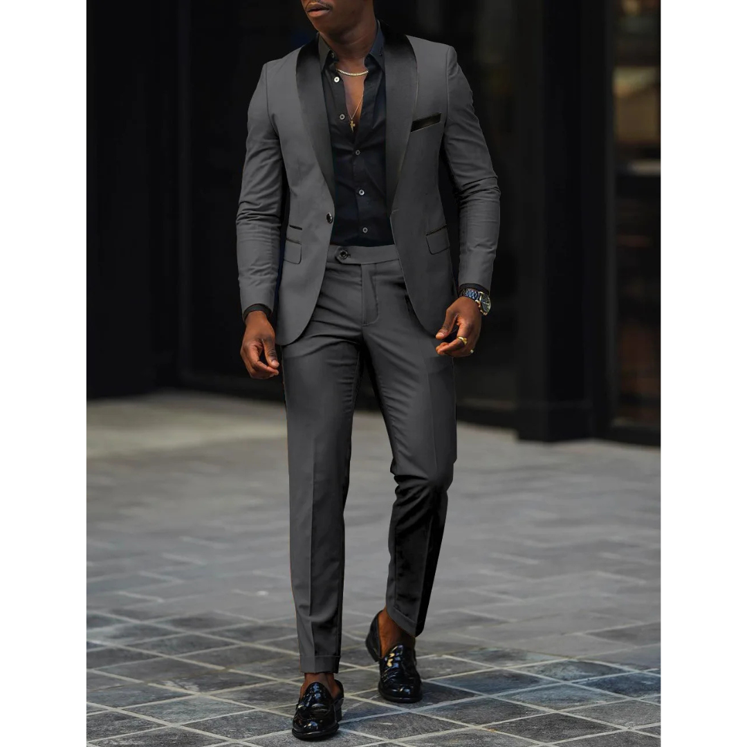 Herren 2-Teiler Anzug-Set - Slim Fit mit schwarzem Schalkragen