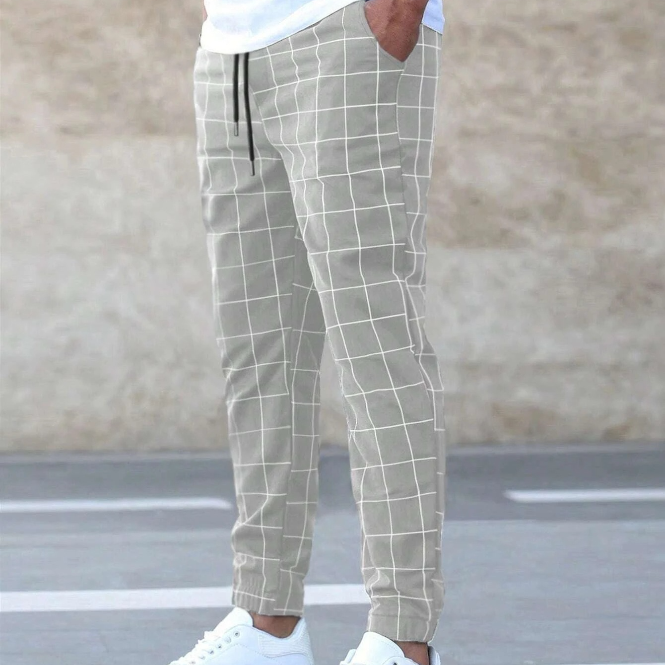 Stylish skinny plaid long pants for men