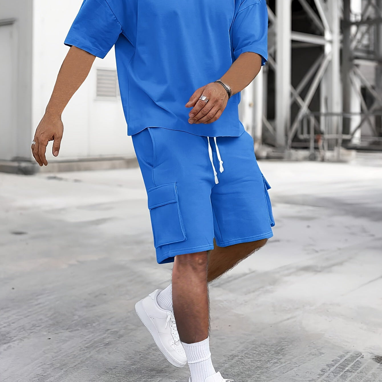 Herren Zweiteiler Set Übergroßes Hemd Cargo Shorts Sommer