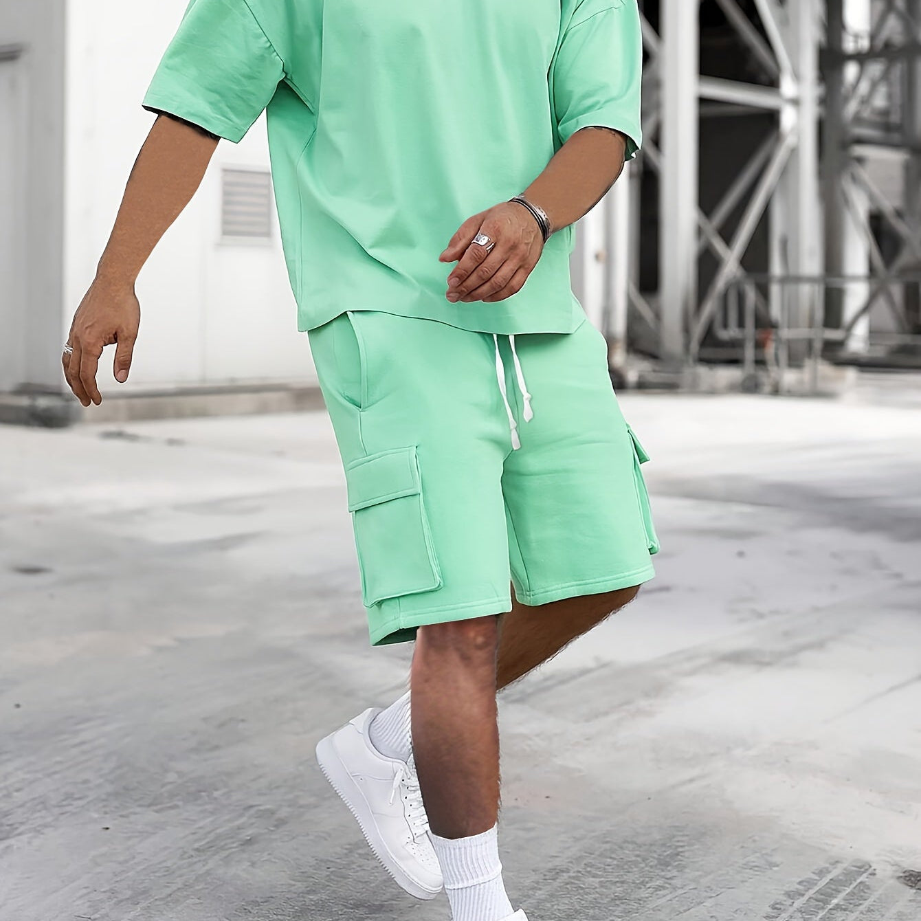 Herren Zweiteiler Set Übergroßes Hemd Cargo Shorts Sommer