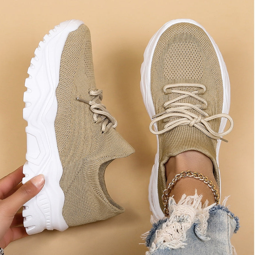 Damen Strick-Sneaker - Schnürschuh mit dicker Sohle