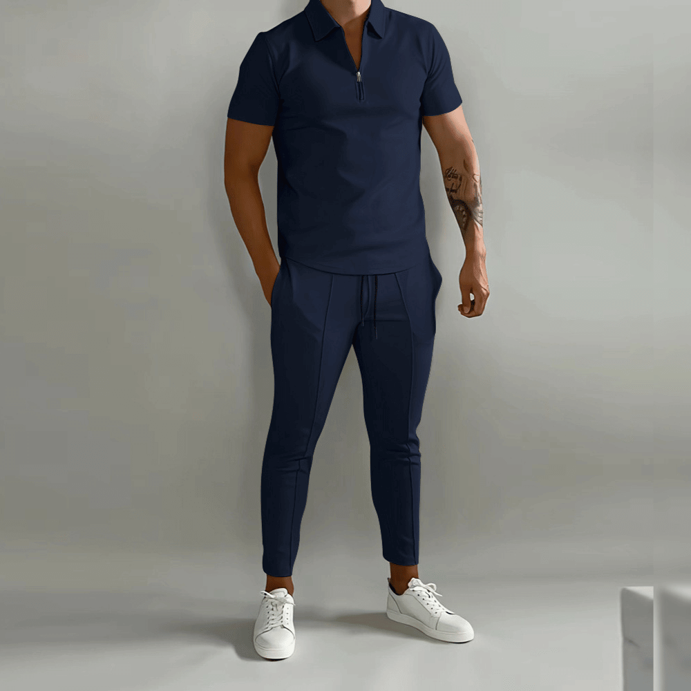 Herren Zweiteiler Set Quarter Zip Slim Fit Hose Freizeit
