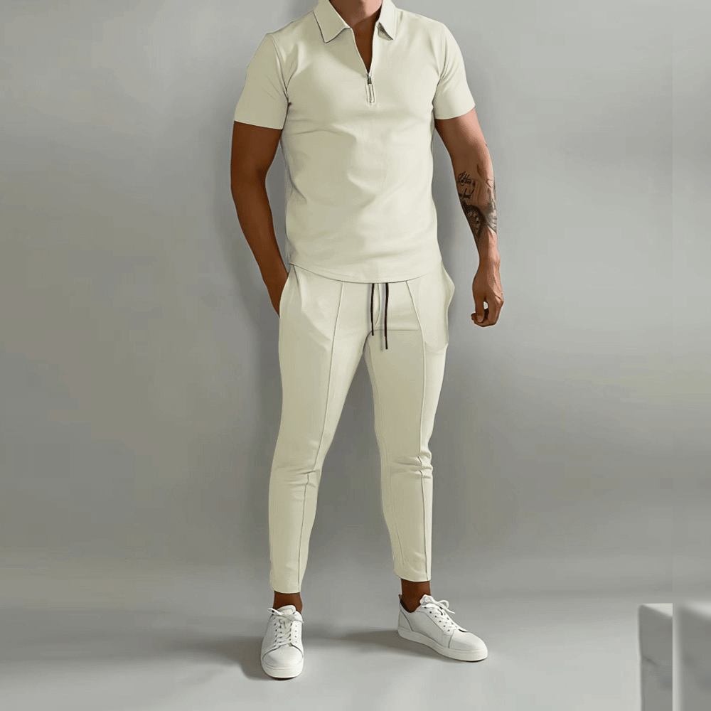 Herren Zweiteiler Set Quarter Zip Slim Fit Hose Freizeit