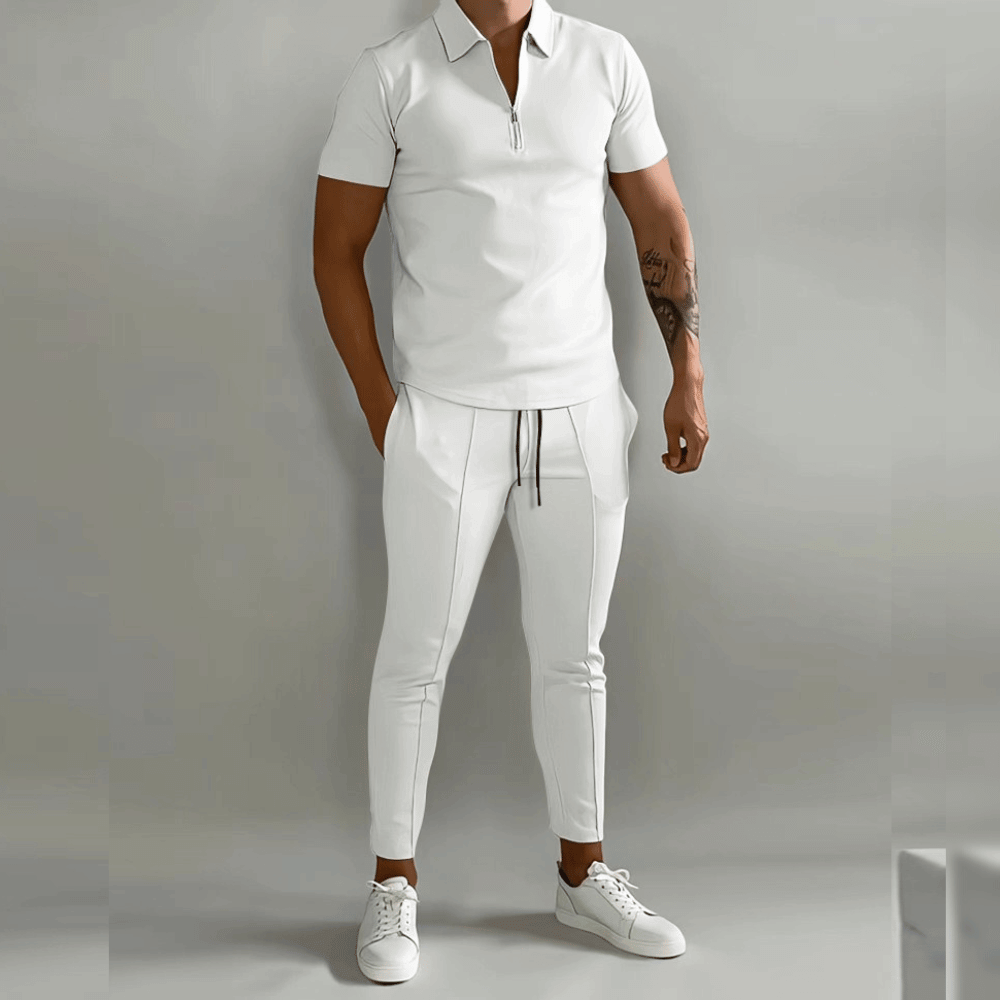 Herren Zweiteiler Set Quarter Zip Slim Fit Hose Freizeit