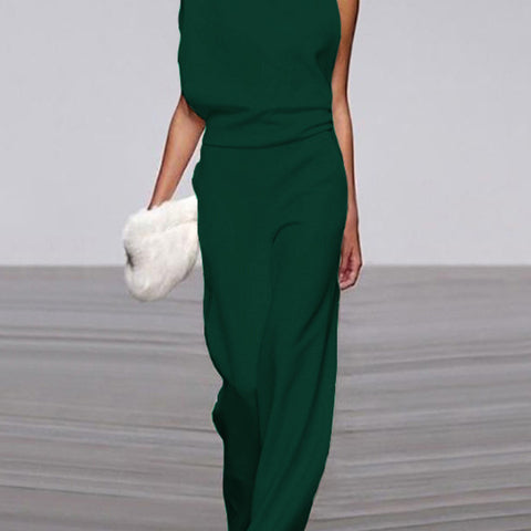Damen Ärmelloser Jumpsuit Stehkragen Weites Bein