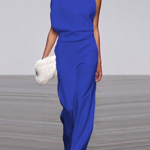 Damen Ärmelloser Jumpsuit Stehkragen Weites Bein