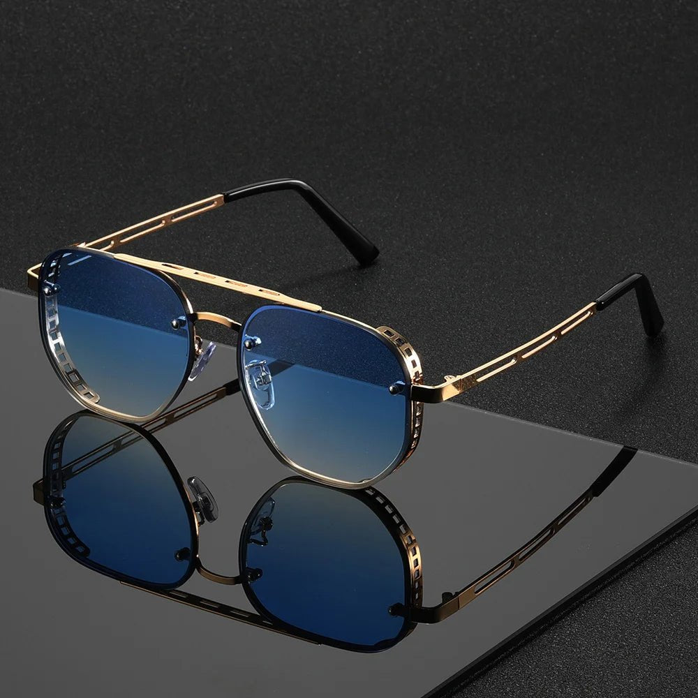 Herren Fliegerbrille Sonnenbrille Goldrahmen Doppelsteg UV Schutz