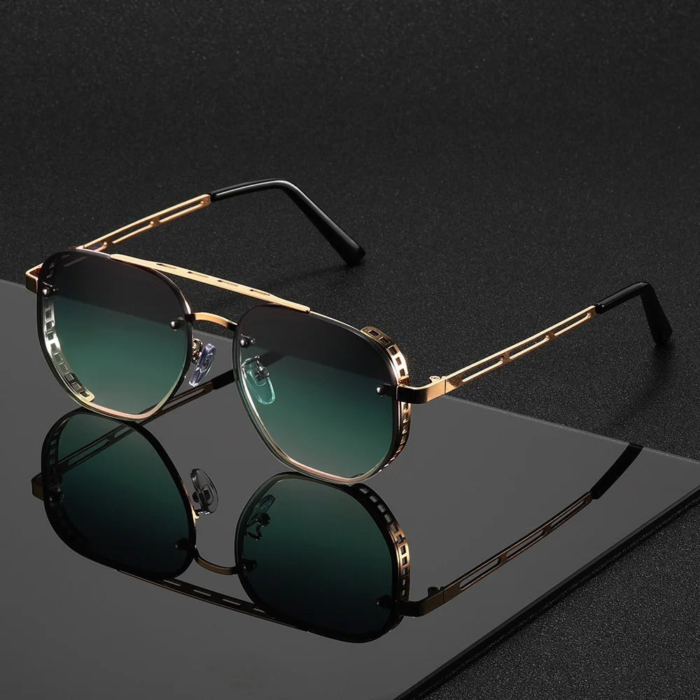 Herren Fliegerbrille Sonnenbrille Goldrahmen Doppelsteg UV Schutz