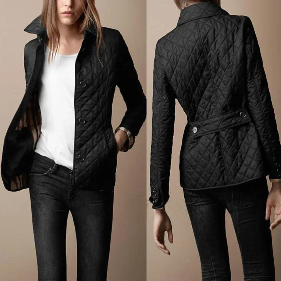 Damen Steppjacke Geknöpftes Design und Rautenmuster