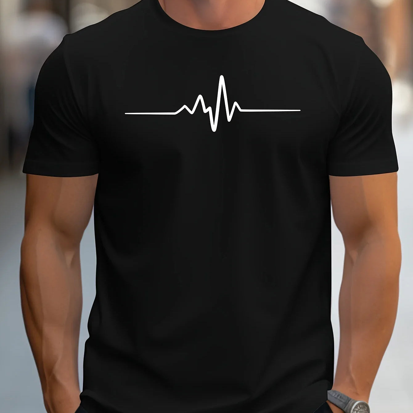 Herren Slim Fit T-Shirt - Kurze Ärmel mit Herzschlag-Print