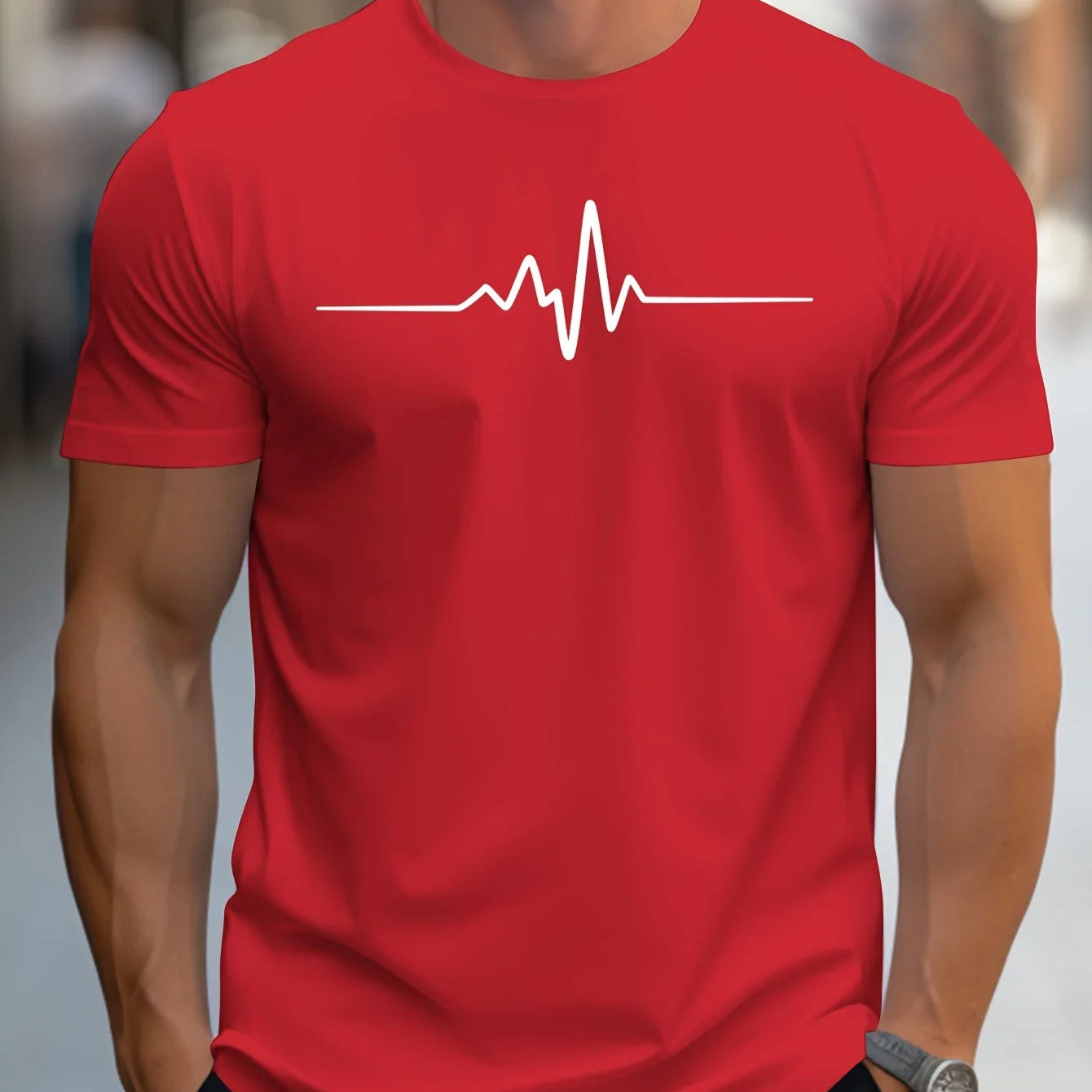 Herren Slim Fit T-Shirt - Kurze Ärmel mit Herzschlag-Print