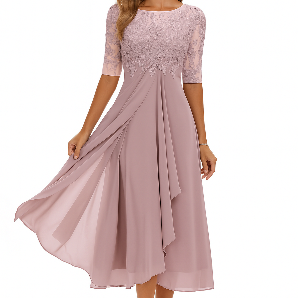 Damen A-Linien Midikleid Elegante Stickerei und Fließende Silhouette