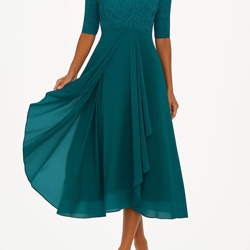 Damen A-Linien Midikleid Elegante Stickerei und Fließende Silhouette