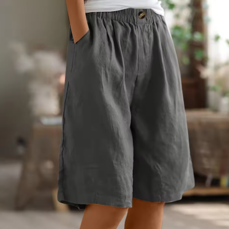 Damen Lässige Bequeme Shorts mit Elastischem Bund und Seitlichen Taschen
