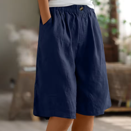Damen Lässige Bequeme Shorts mit Elastischem Bund und Seitlichen Taschen