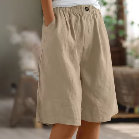 Damen Lässige Bequeme Shorts mit Elastischem Bund und Seitlichen Taschen