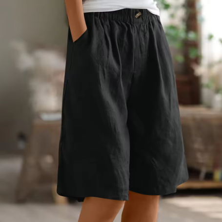 Damen Lässige Bequeme Shorts mit Elastischem Bund und Seitlichen Taschen