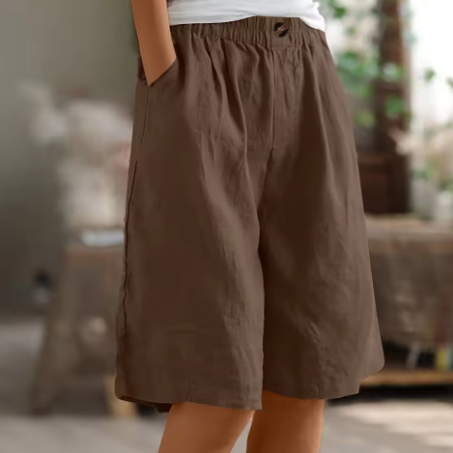 Damen Lässige Bequeme Shorts mit Elastischem Bund und Seitlichen Taschen