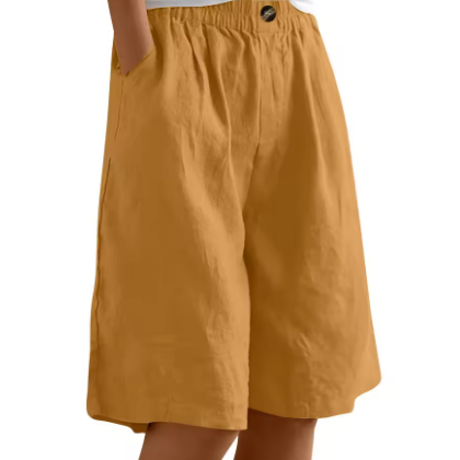 Damen Lässige Bequeme Shorts mit Elastischem Bund und Seitlichen Taschen