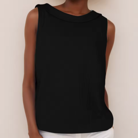 Damen Ärmelloses Leinentop mit Rollkragen Leichtes und Lockeres Design