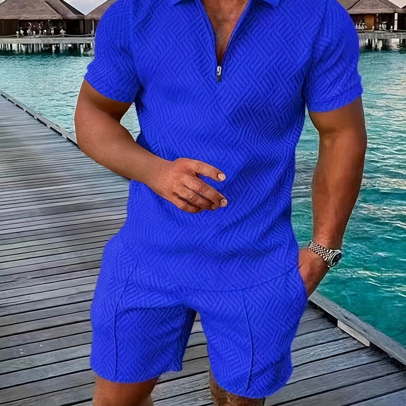 Herren Zweiteiler Set Quarter Zip Shorts Sommer Freizeit