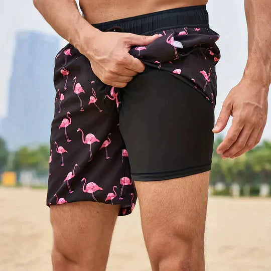 Herren-Badeshorts – Schnelltrocknend mit Kompressions-Innenhose
