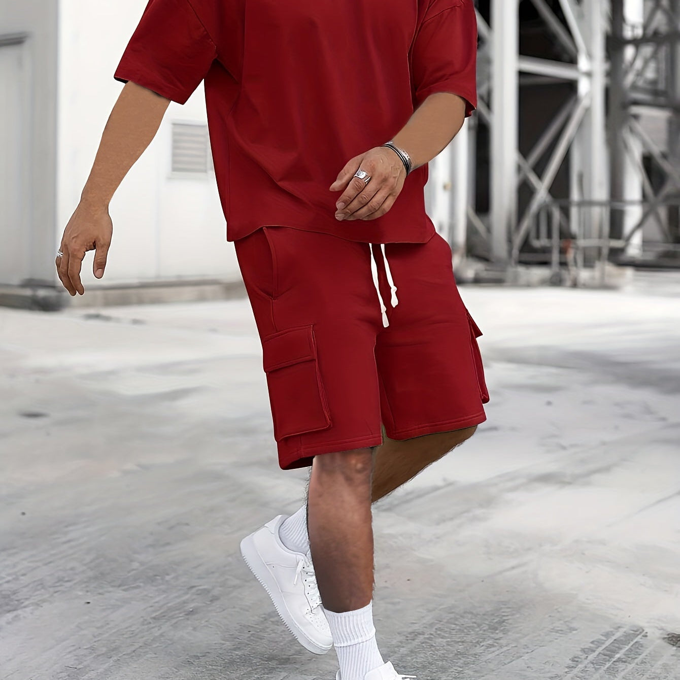 Herren Zweiteiler Set Übergroßes Hemd Cargo Shorts Sommer