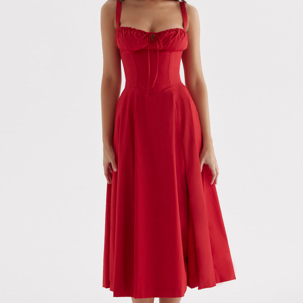 Damen A-Linie Midikleid - Korsett-Stil mit Ausgestelltem Rock
