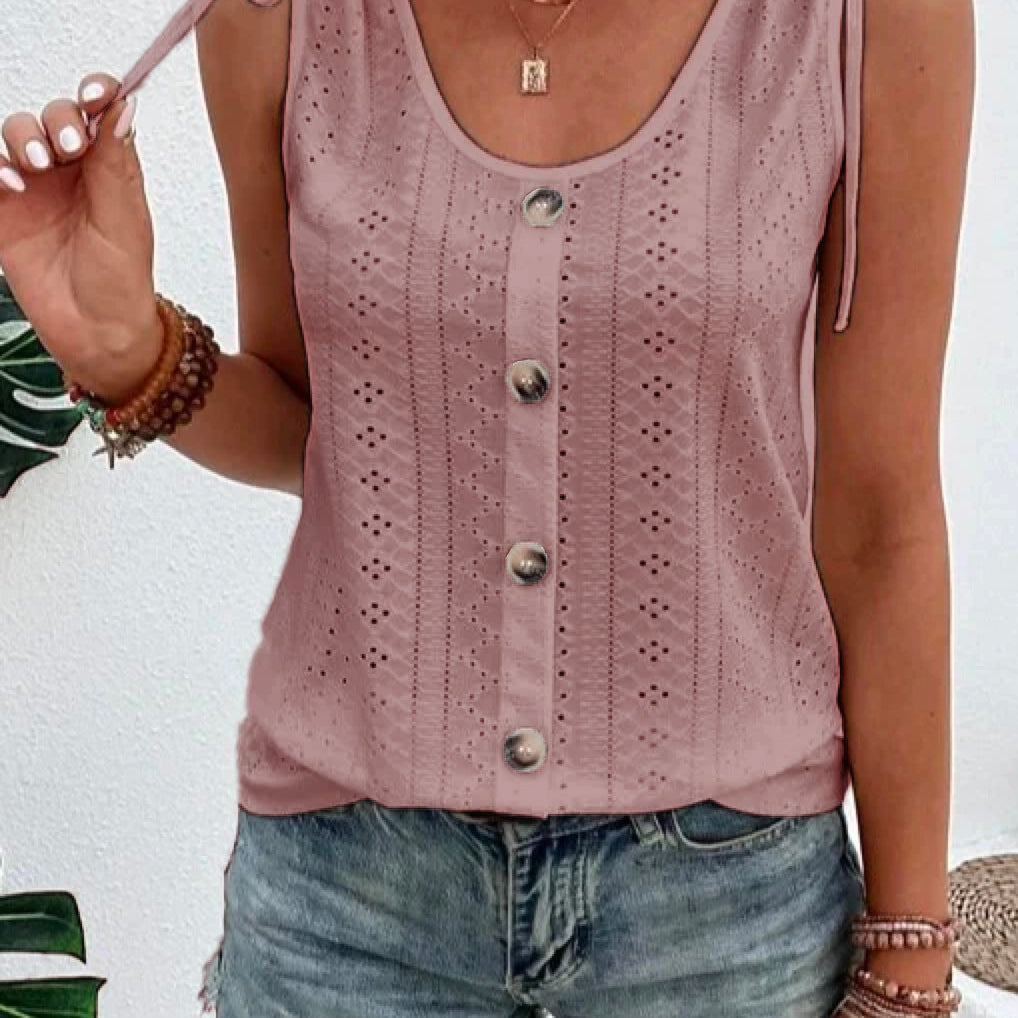 Damen Top Knopfleiste und Schulterschleifen