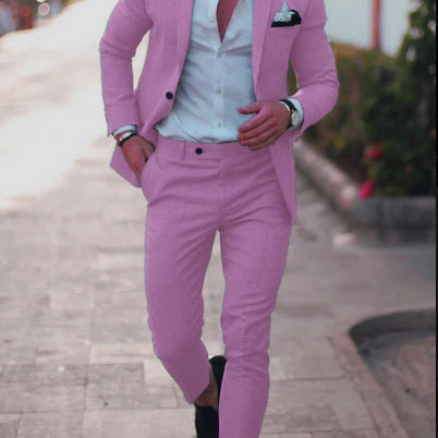 Herren 2-Teiler Anzugset - Slim Fit Blazer mit Passender Hose