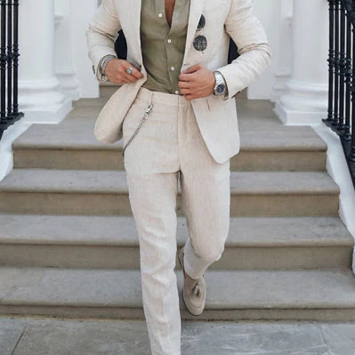 Herren 2-Teiler Anzugset - Slim Fit Blazer mit Passender Hose