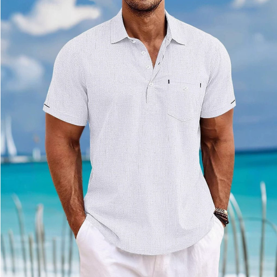 Herren Leinen-Poloshirt - Kurzarm mit Tasche