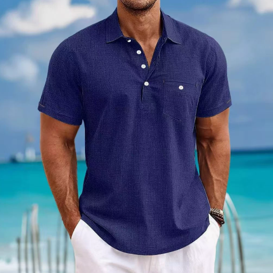 Herren Leinen-Poloshirt - Kurzarm mit Tasche