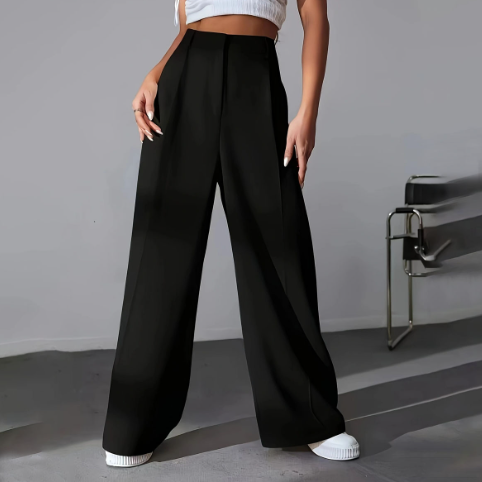 Damen Weite Bein Arbeitshose mit Hoher Taille und Fließender Passform