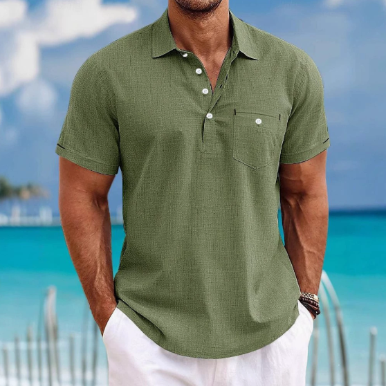 Herren Leinen-Poloshirt - Kurzarm mit Tasche