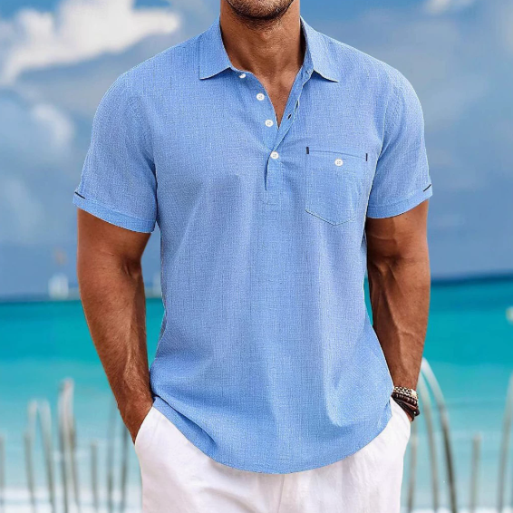 Herren Leinen-Poloshirt - Kurzarm mit Tasche