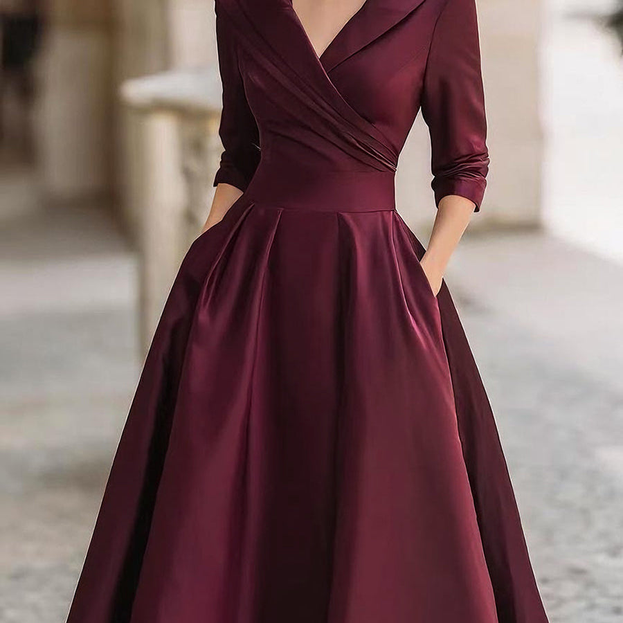 Damen A-Linien Midi Kleid - Plissierter Rock mit Taschen