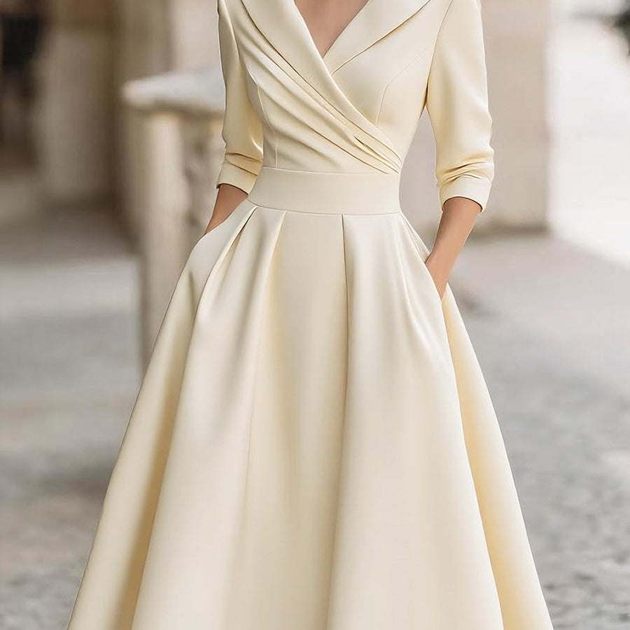 Damen A-Linien Midi Kleid - Plissierter Rock mit Taschen