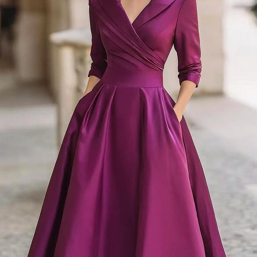 Damen A-Linien Midi Kleid - Plissierter Rock mit Taschen