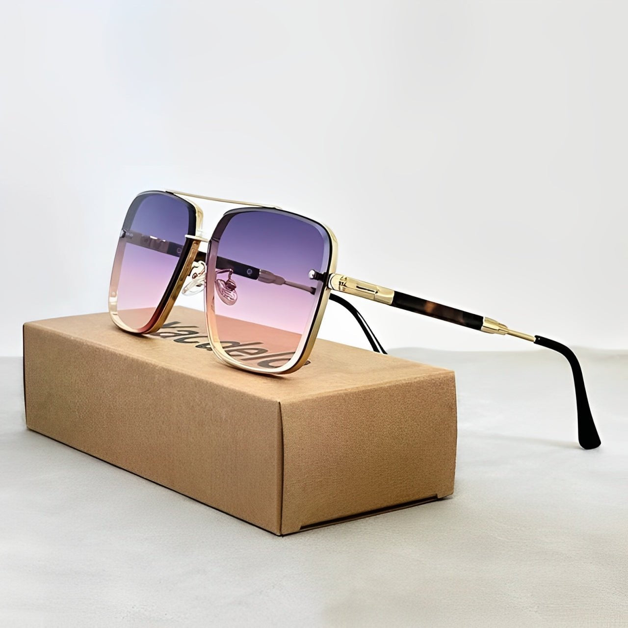 Herren-Pilotenbrille im Retro-Stil Sonnenbrille Goldener Rahmen Und Verlaufgläser
