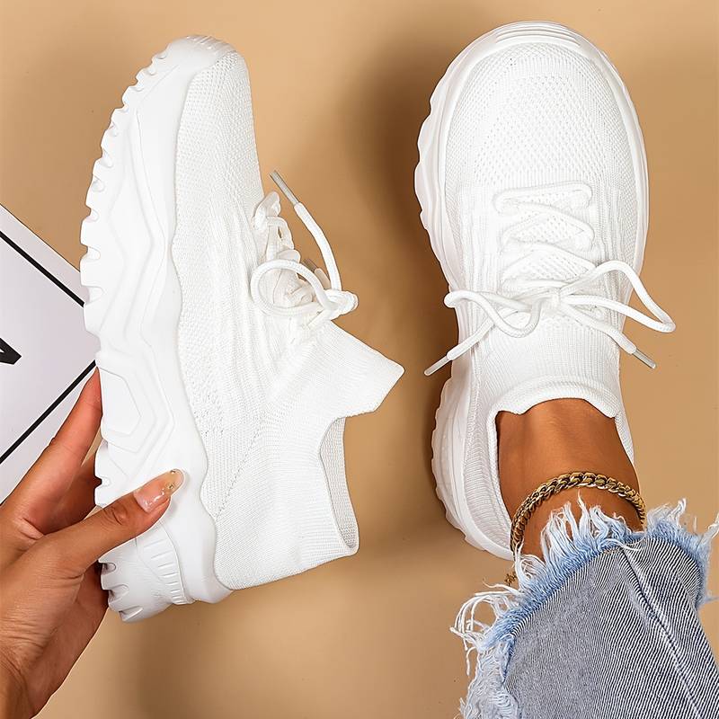 Damen Strick-Sneaker - Schnürschuh mit dicker Sohle