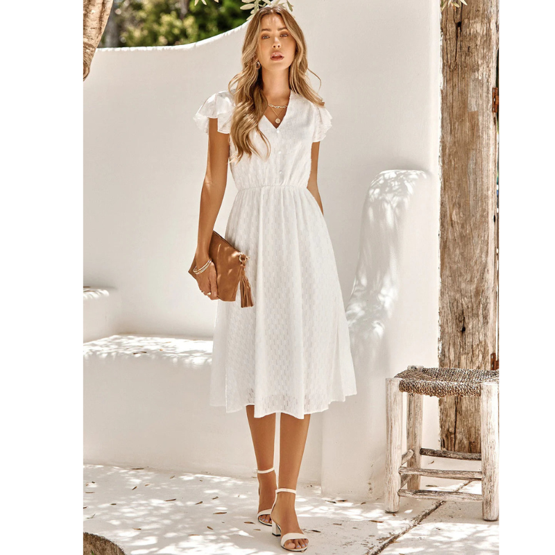 Damen-Midikleid - Hohe Taille mit Flatterärmeln