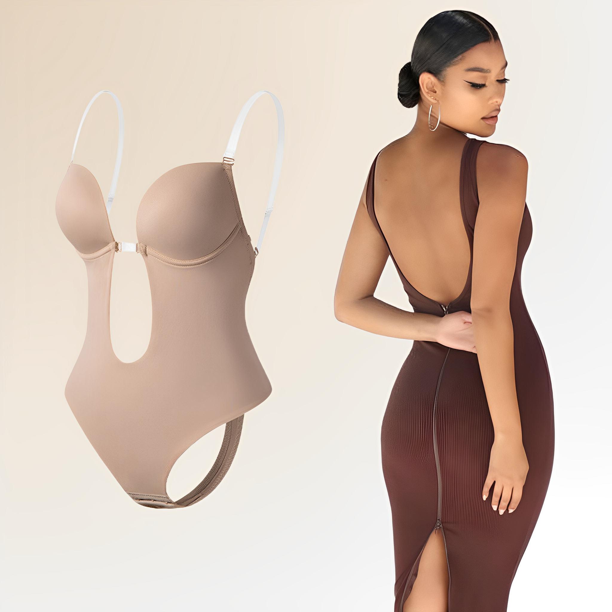 Damen Bodysuit BH - Rückenfrei mit verstellbarem Klarsichtträger