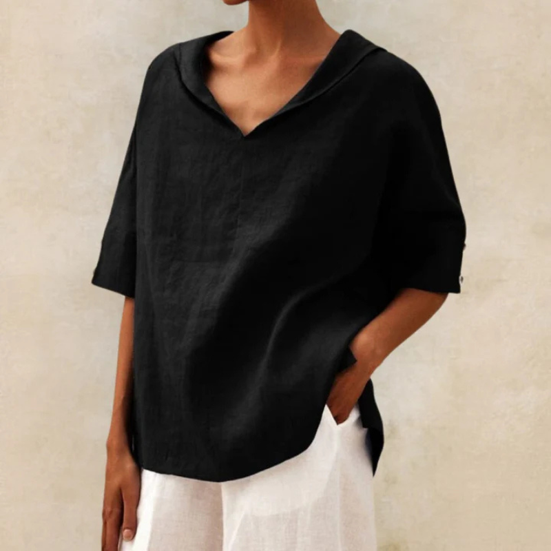 Damen Leinenbluse - Oversized mit Schalkragen