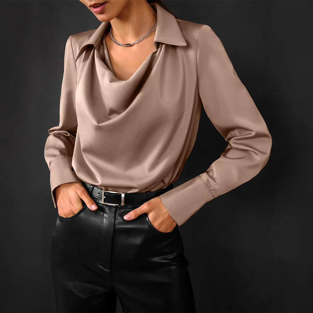 Damen Wasserfall-Bluse - Lange Ärmel mit Breiten Manschetten