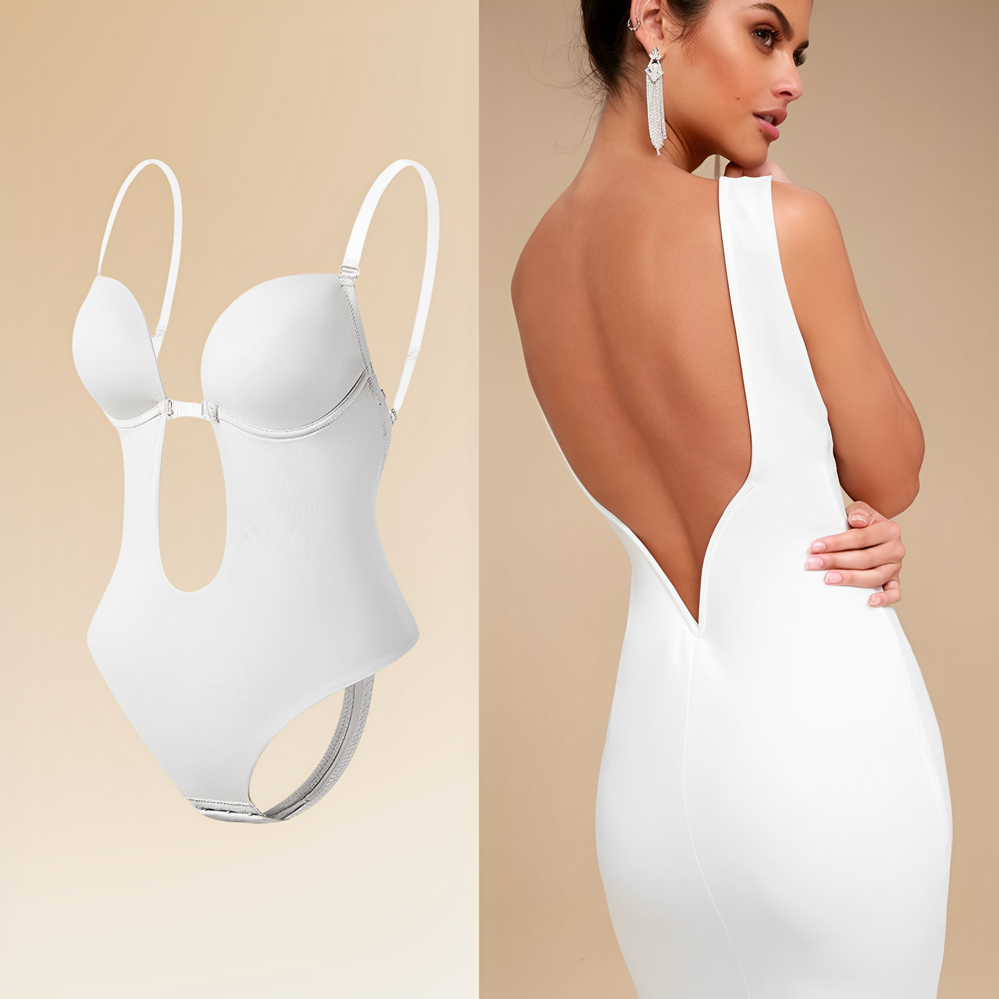 Damen Bodysuit BH - Rückenfrei mit verstellbarem Klarsichtträger