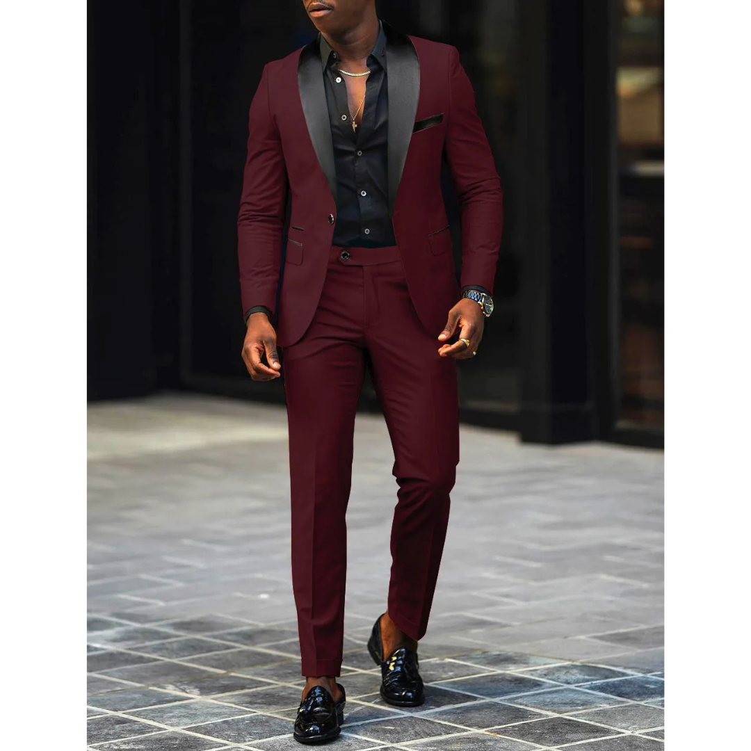 Herren 2-Teiler Anzug-Set - Slim Fit mit schwarzem Schalkragen
